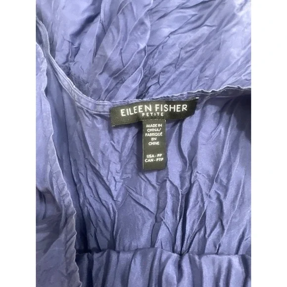 Eileen Fisher Crushed Silk Petite Sleeveless Tiered Midi Dress Periwinkle Blue - Picture 8 of 9
